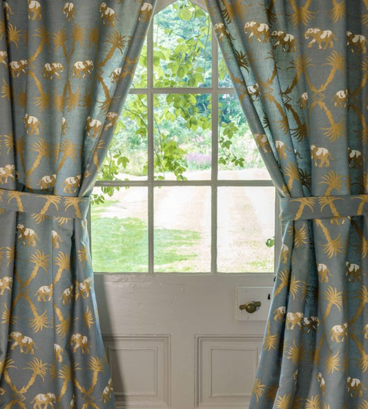 Elephant Palm Fabric - Gunmetal/ Gold - Barneby Gates - BGF050101 - Premier Wallcovering