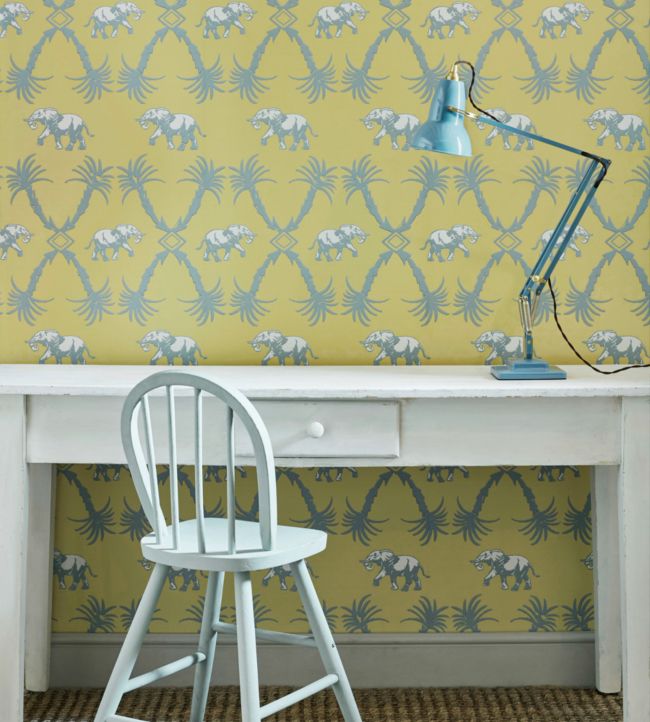 Elephant Palm Wallpaper - Ochre / Blue - BG2100202 - Barneby Gates - Premier Wallcovering