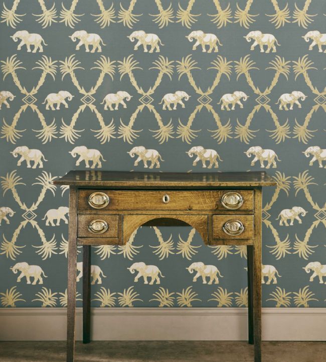 Elephant Palm Wallpaper - Gunmetal / Gold - BG2100201 - Barneby Gates - Premier Wallcovering