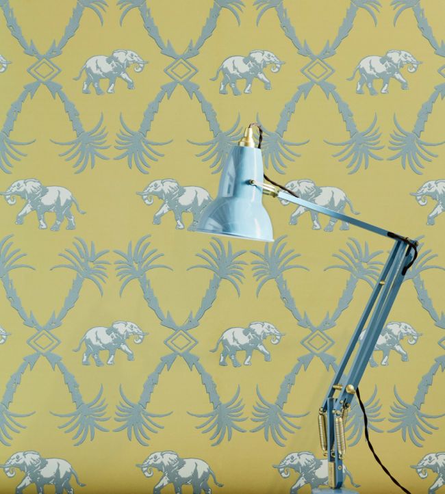 Elephant Palm Wallpaper - Ochre / Blue - BG2100202 - Barneby Gates - Premier Wallcovering