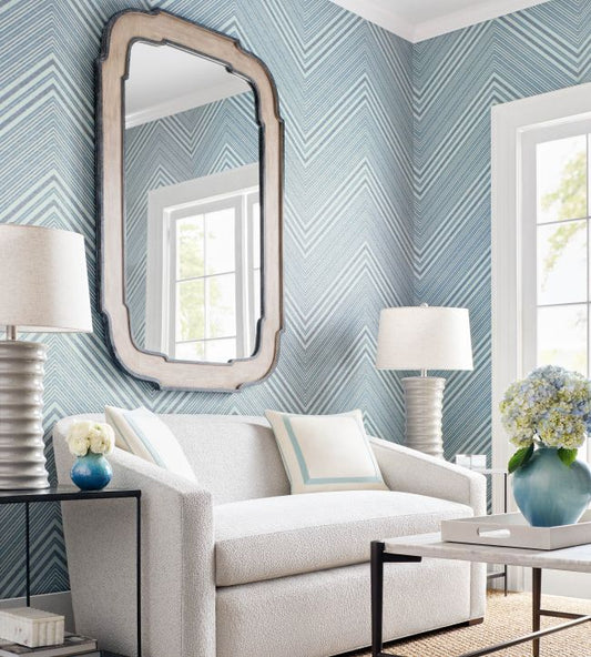 Elevation Wallpaper - Navy & Aqua - Thibaut - T12833 - Premier Wallcovering
