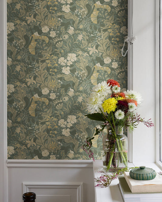 Elise Wallpaper - Green - Midbec - 83104 - Premier Wallcovering