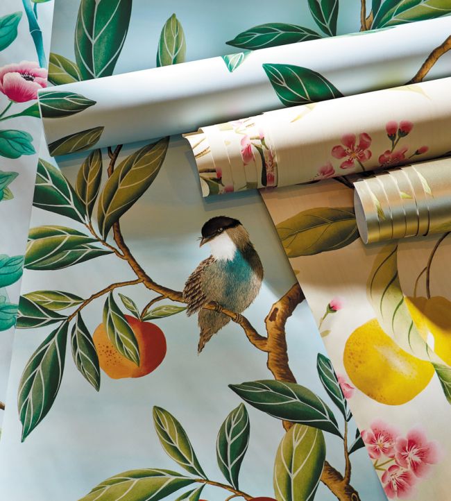 Ella Wallpaper - Sky/Fig Leaf/ Nectarine - HDHW112908 - Harlequin - Premier Wallcovering