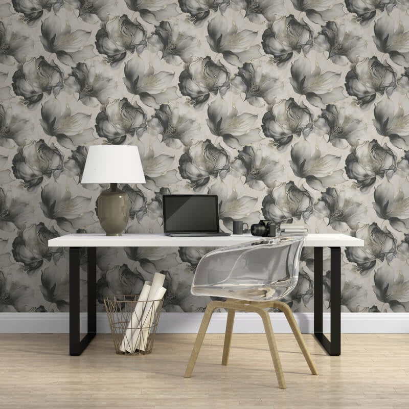 Elysian Floral Metallic Wallpaper - Black/Gold - Muriva - 212502 - Premier Wallcovering