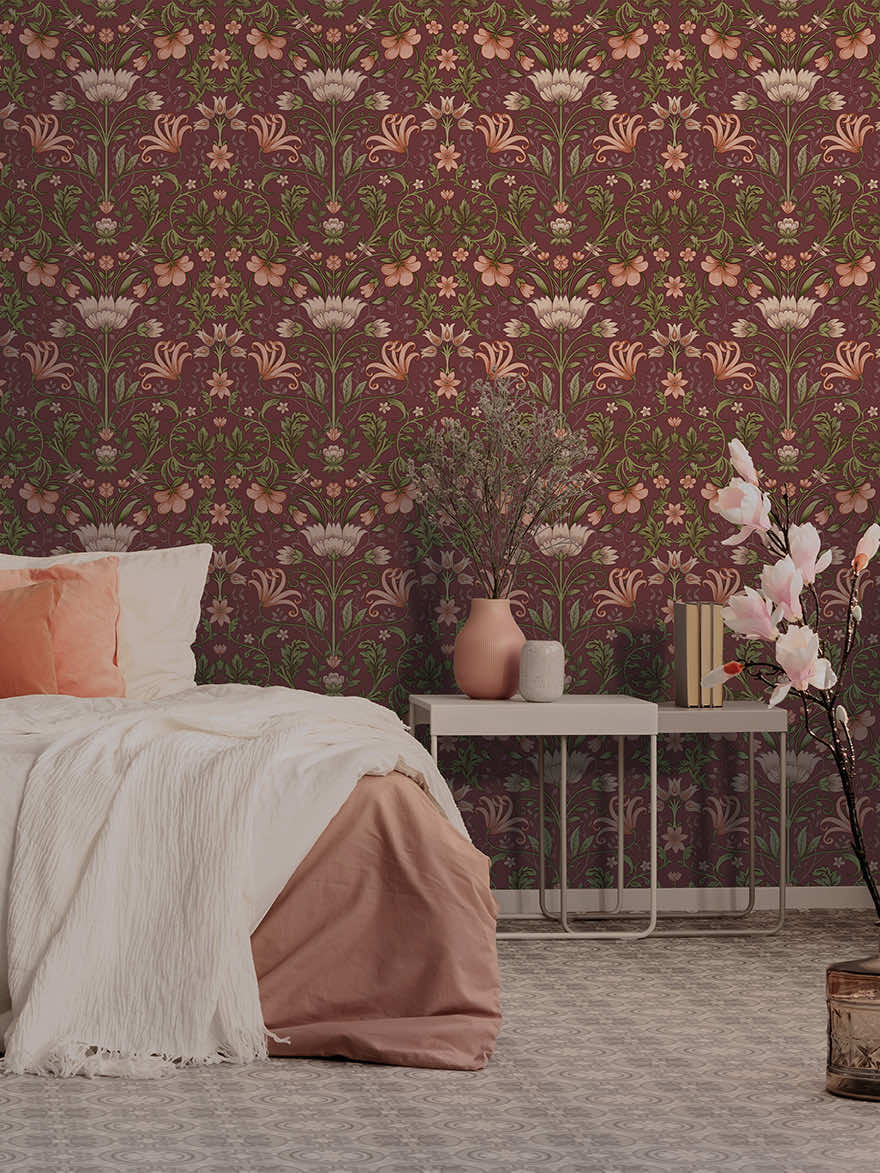 Emiliana Wallpaper - Maroon - Holden Décor - 91470 - Premier Wallcovering