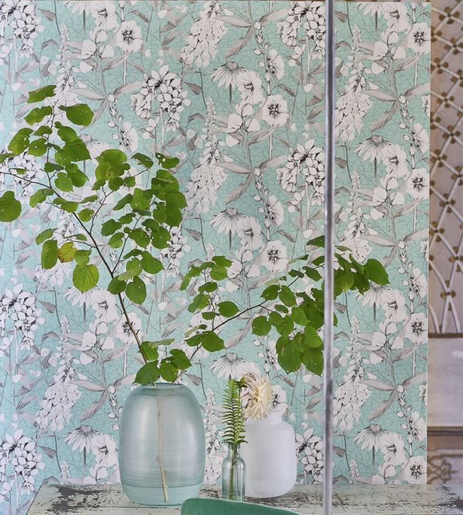 Emilie Wallpaper - Aqua - PDG1050/02 - Designers Guild - Premier Wallcovering