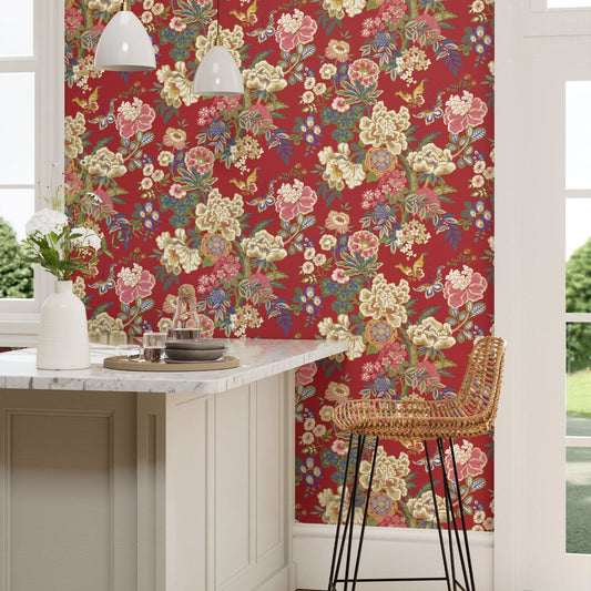 Emperor Peony Wallpaper - Cinnabar Red - DWAW217119 - Sanderson - Premier Wallcovering