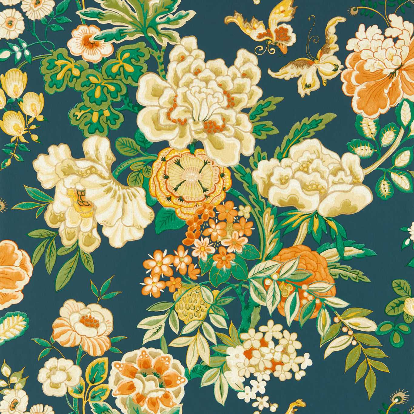 Emperor Peony Wallpaper - Midnight/Apricot - DWAW217120 - Sanderson - Premier Wallcovering