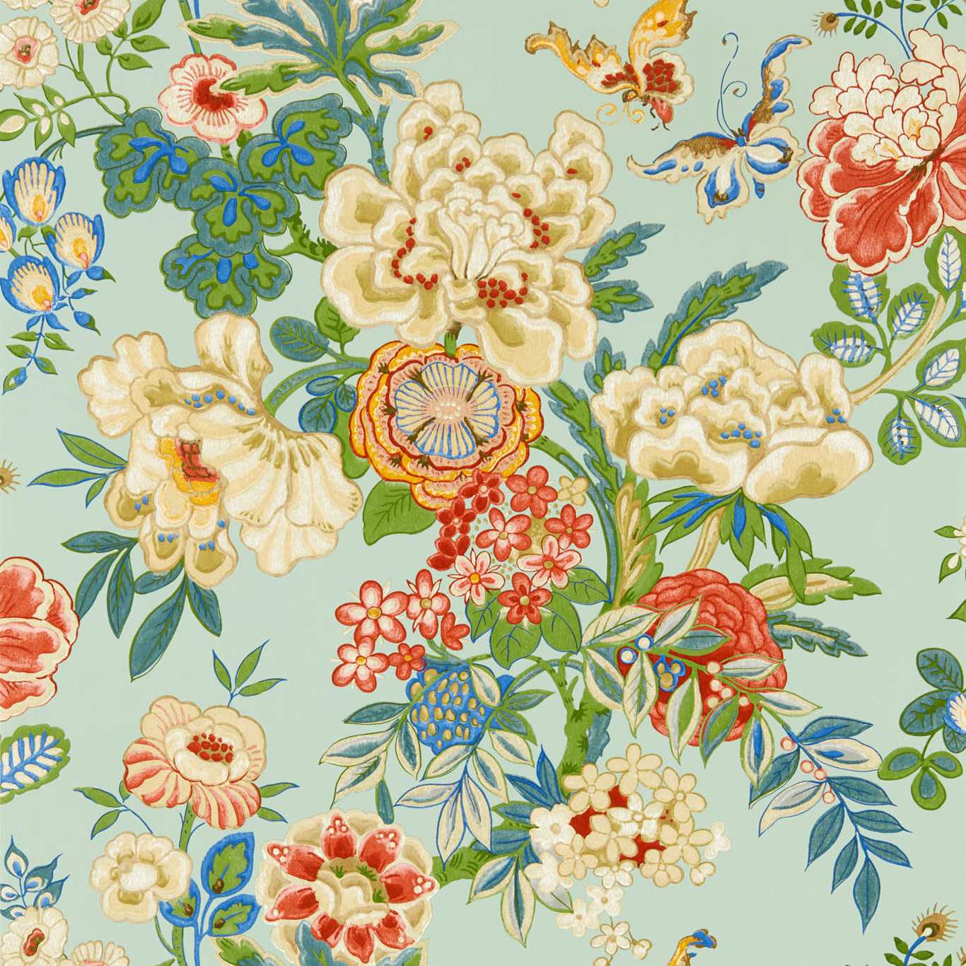 Emperor Peony Wallpaper - Jade/Apricot - DWAW217122 - Sanderson - Premier Wallcovering