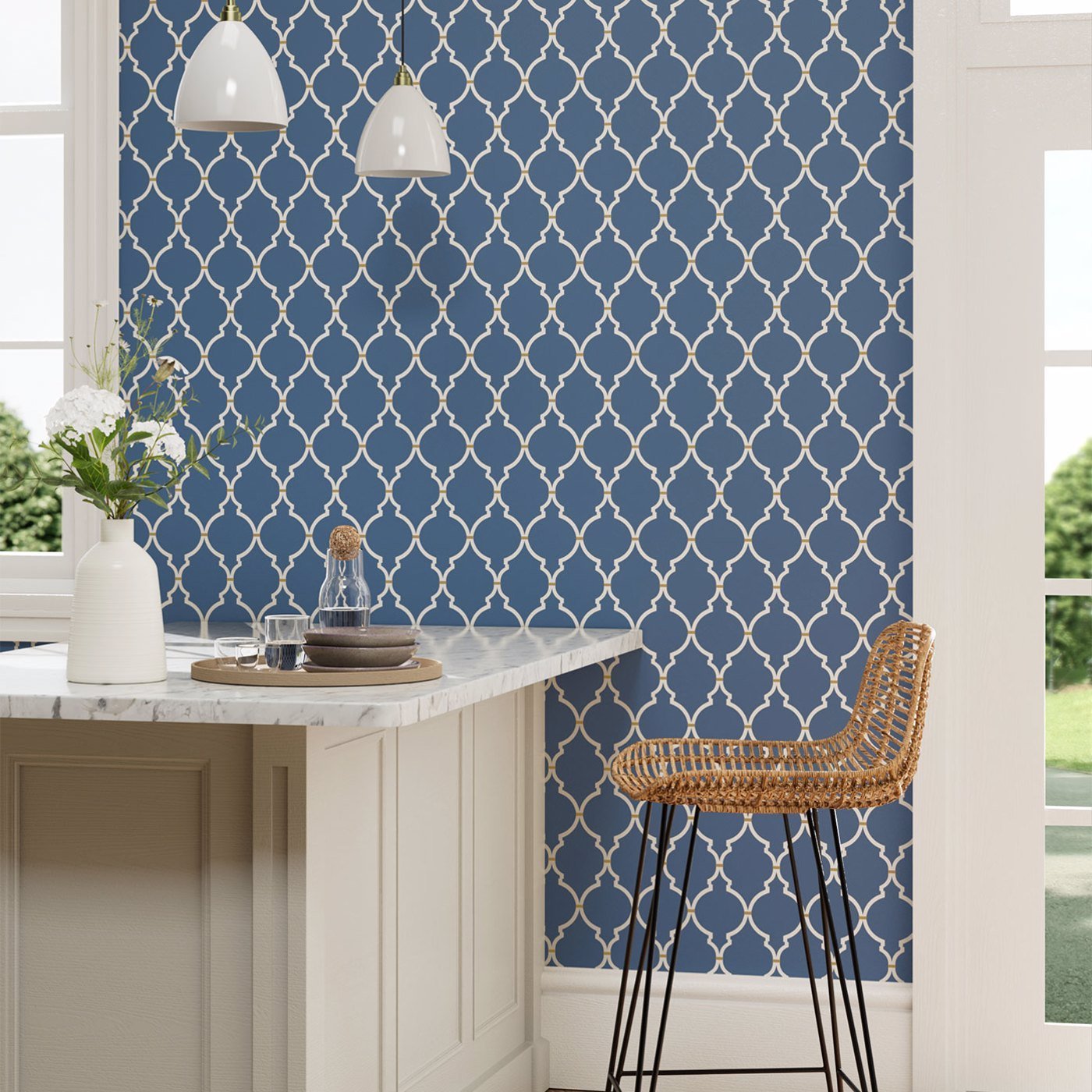 Empire Trellis Wallpaper - Indigo/Linen - DART216338 - Sanderson - Premier Wallcovering