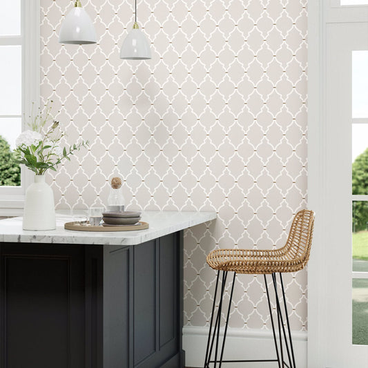 Empire Trellis Wallpaper - Silver/Calico - DART216335 - Sanderson - Premier Wallcovering