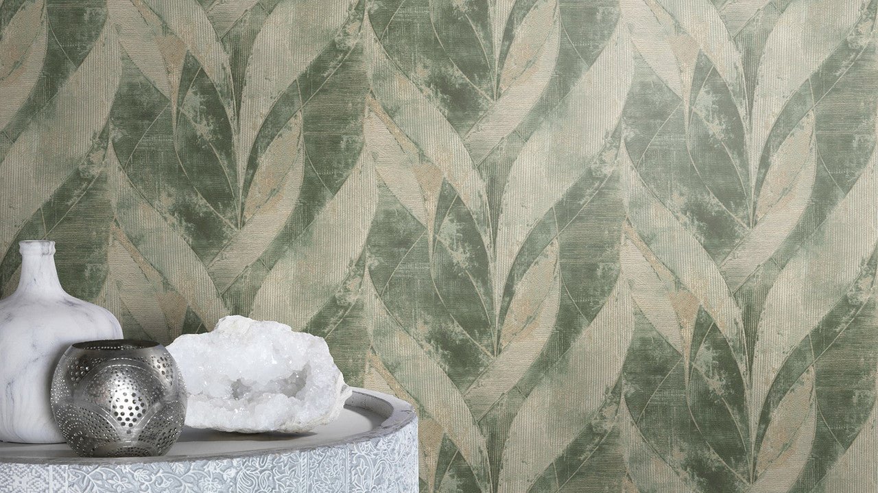 Emporium III Wallpaper - Green/Gold - Rasch - 520057 - Premier Wallcovering