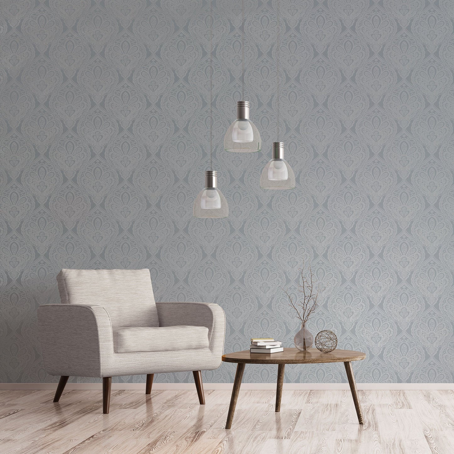 Emporium Mehndi Damask Wallpaper - Grey / Silver - Galerie - DWP0247 - 02 - Premier Wallcovering