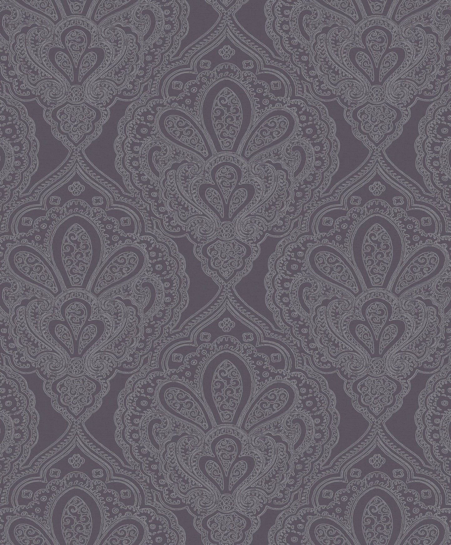 Emporium Mehndi Damask Wallpaper - Purple / Silver - Galerie - DWP0247 - 01 - Premier Wallcovering