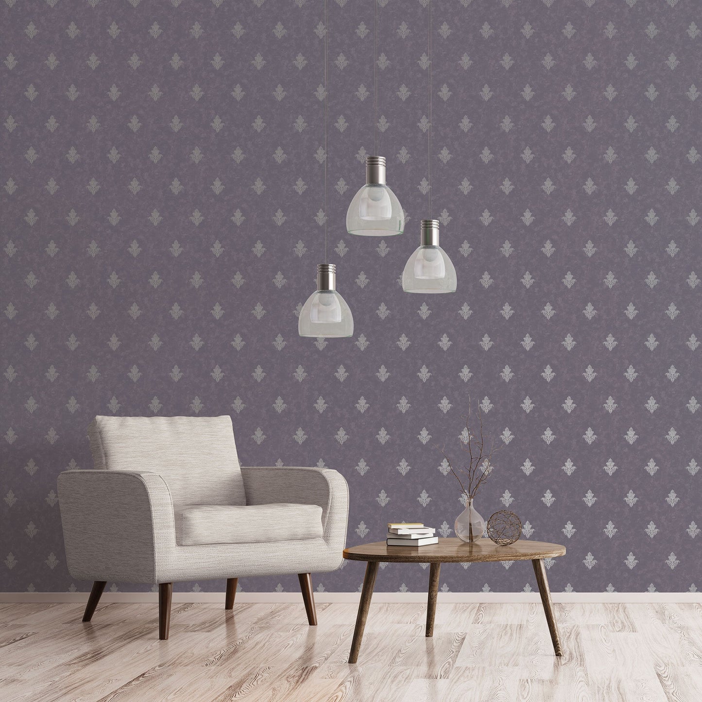 Emporium Mehndi Motif Wallpaper - Purple / Silver - Galerie - 7018 - Premier Wallcovering