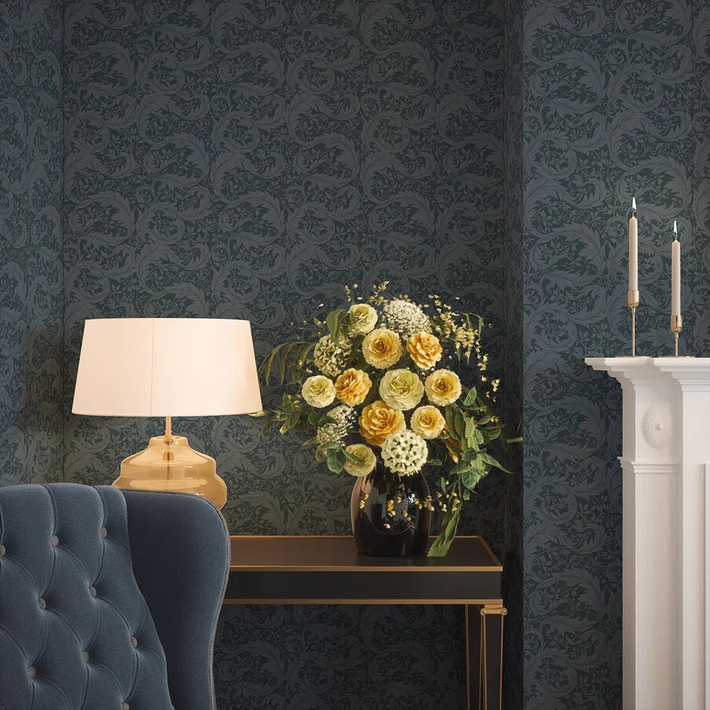 Enchanted Leaf Wallpaper - Rich Navy - LAN100014 - Lucie Annabel - Premier Wallcovering