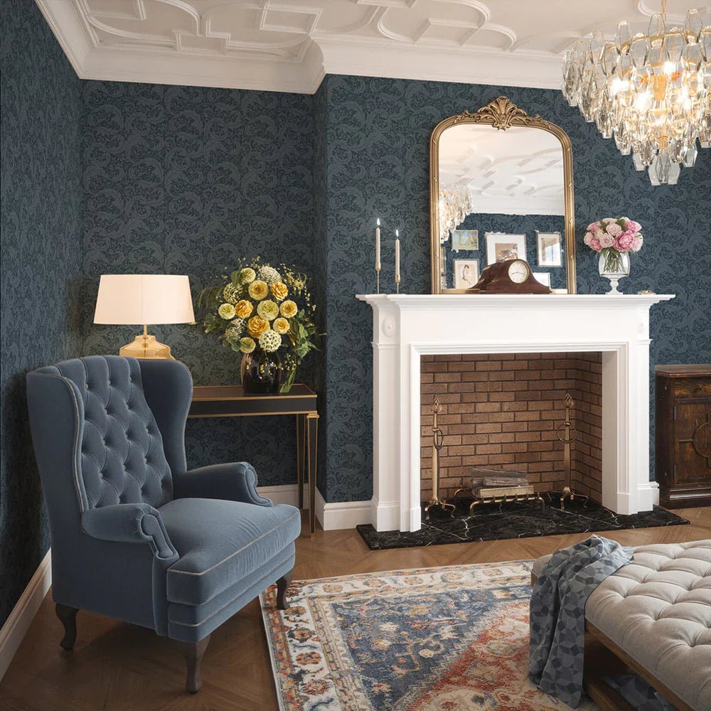 Enchanted Leaf Wallpaper - Rich Navy - LAN100014 - Lucie Annabel - Premier Wallcovering