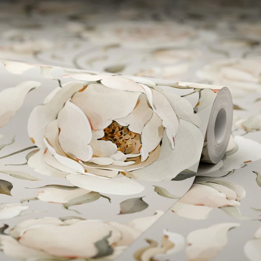 Enchanted Roses Wallpaper - Blush on Vintage Grey - LAN100344 - Lucie Annabel - Premier Wallcovering