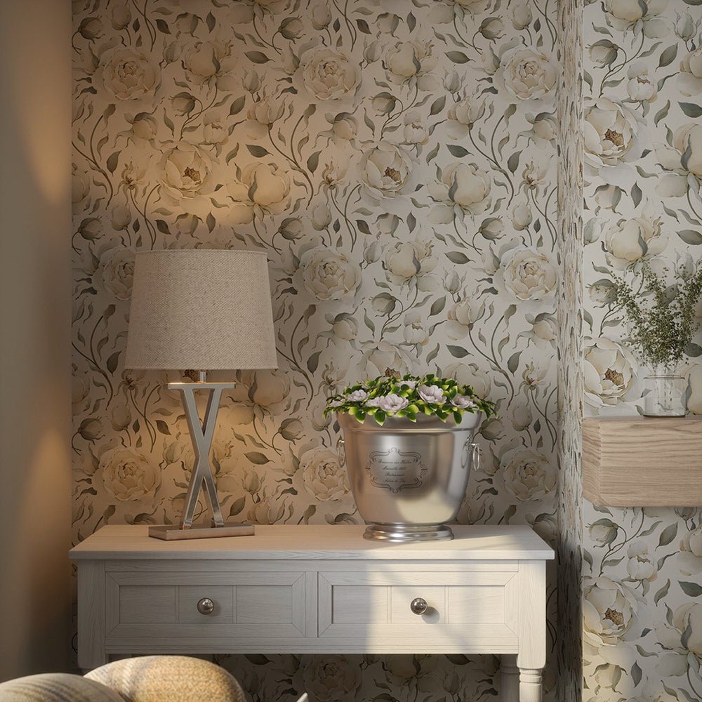 Enchanted Roses Wallpaper - Ivory on Vintage Cream - LAN100343 - Lucie Annabel - Premier Wallcovering
