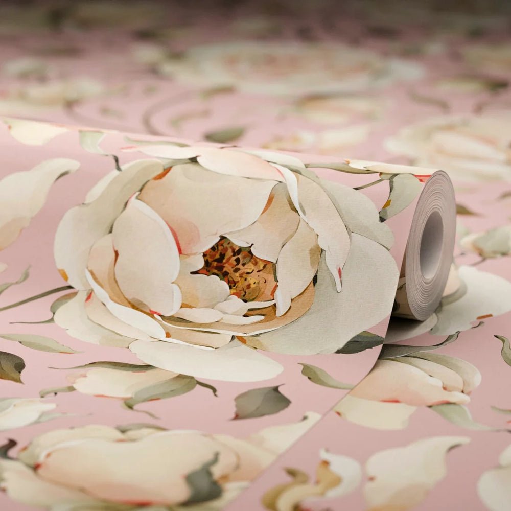 Enchanted Roses Wallpaper - Blush on Dusky Pink - LAN100340 - Lucie Annabel - Premier Wallcovering