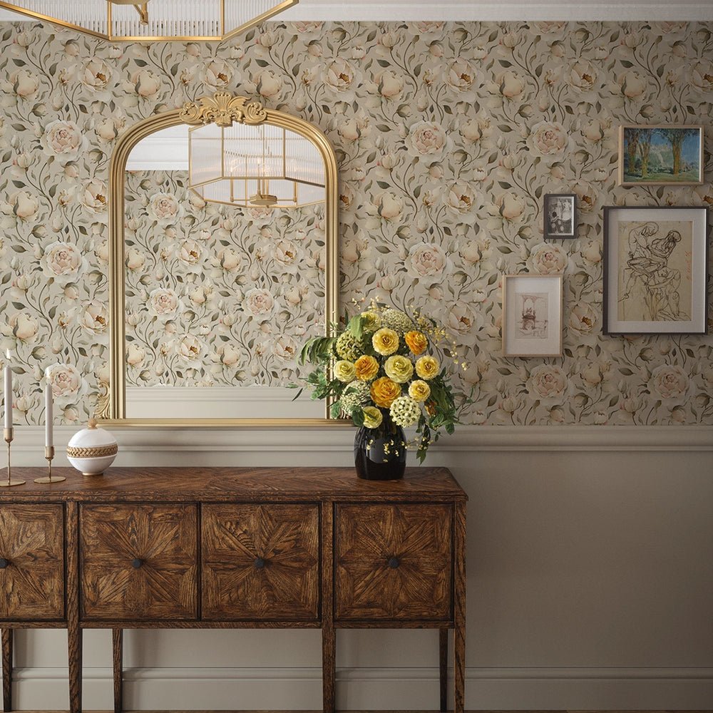 Enchanted Roses Wallpaper - Blush on Castle Stone - LAN100342 - Lucie Annabel - Premier Wallcovering