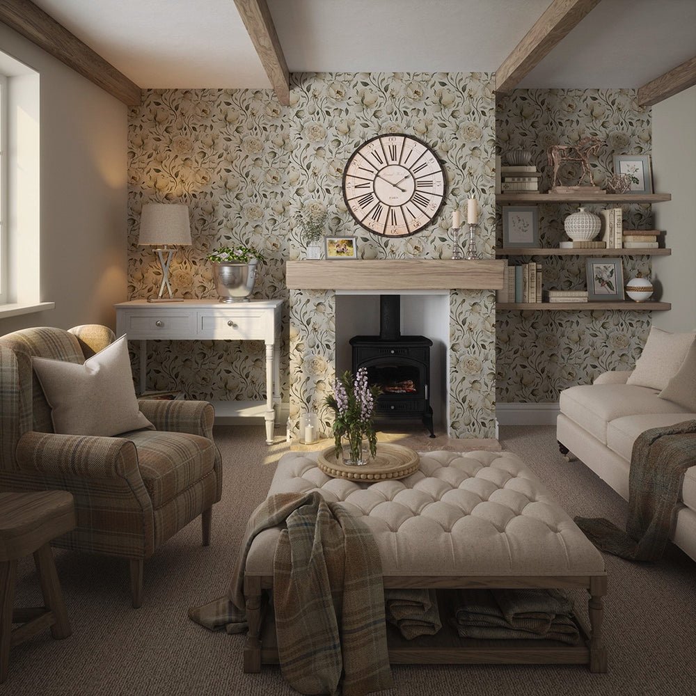 Enchanted Roses Wallpaper - Ivory on Vintage Cream - LAN100343 - Lucie Annabel - Premier Wallcovering
