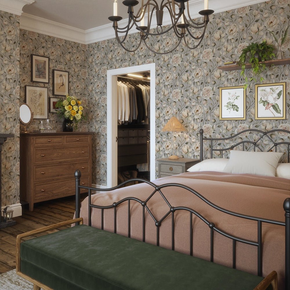 Enchanted Roses Wallpaper - Blush on Vintage Grey - LAN100344 - Lucie Annabel - Premier Wallcovering