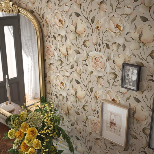 Enchanted Roses Wallpaper - Blush on Castle Stone - LAN100342 - Lucie Annabel - Premier Wallcovering