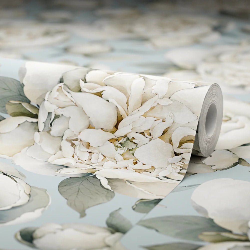 English Garden Peonies Wallpaper - Mineral Mist - LAN100362 - Lucie Annabel - Premier Wallcovering
