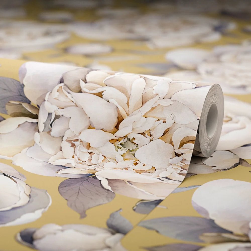 English Garden Peonies Wallpaper - Antique Gold - LAN100367 - Lucie Annabel - Premier Wallcovering