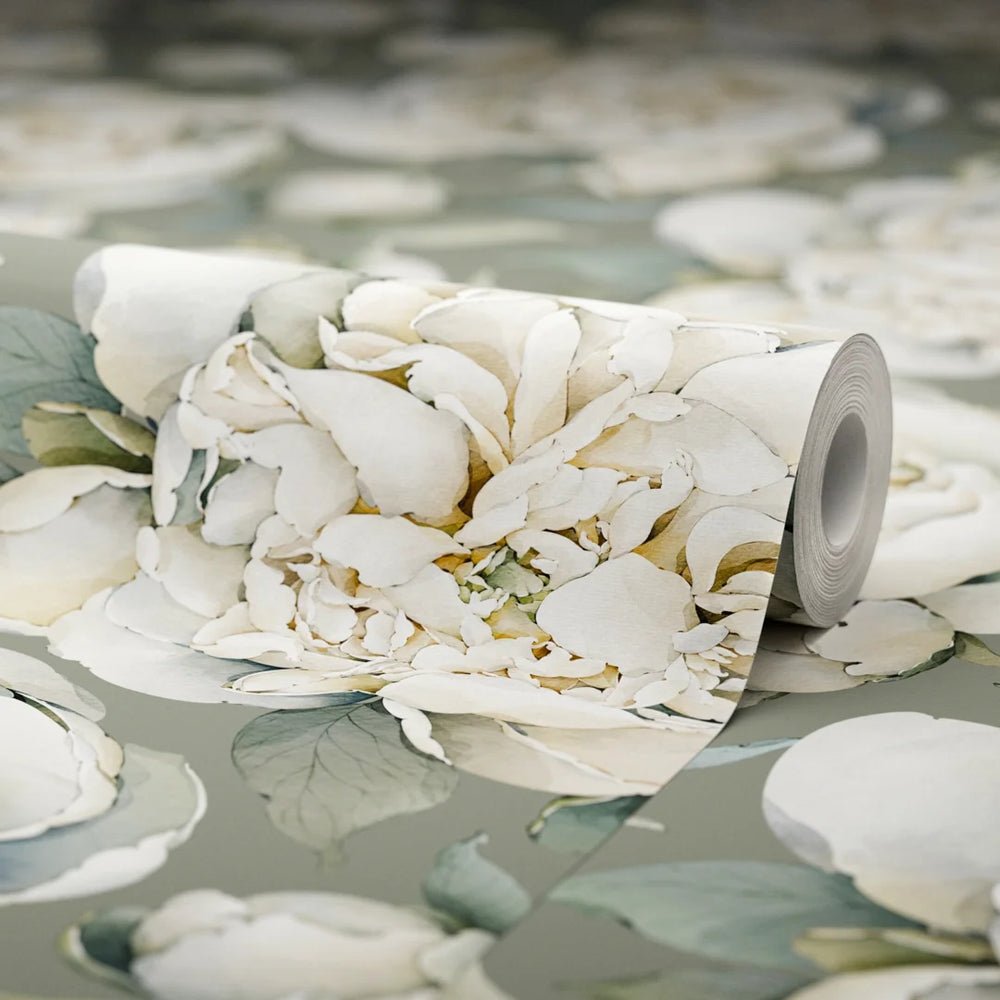 English Garden Peonies Wallpaper - Wild Nettle Green - LAN100361 - Lucie Annabel - Premier Wallcovering