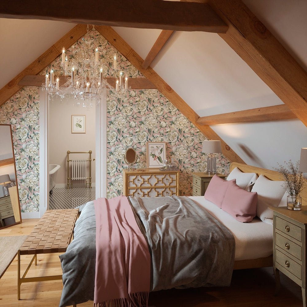 English Garden Peonies Wallpaper - Dusty Pink - LAN100363 - Lucie Annabel - Premier Wallcovering