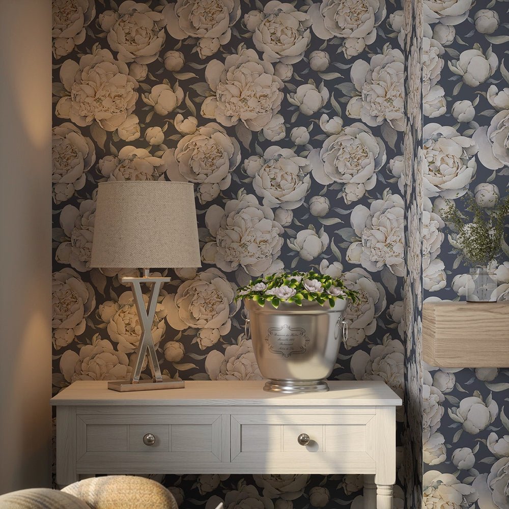 English Garden Peonies Wallpaper - Classic Navy - LAN100364 - Lucie Annabel - Premier Wallcovering