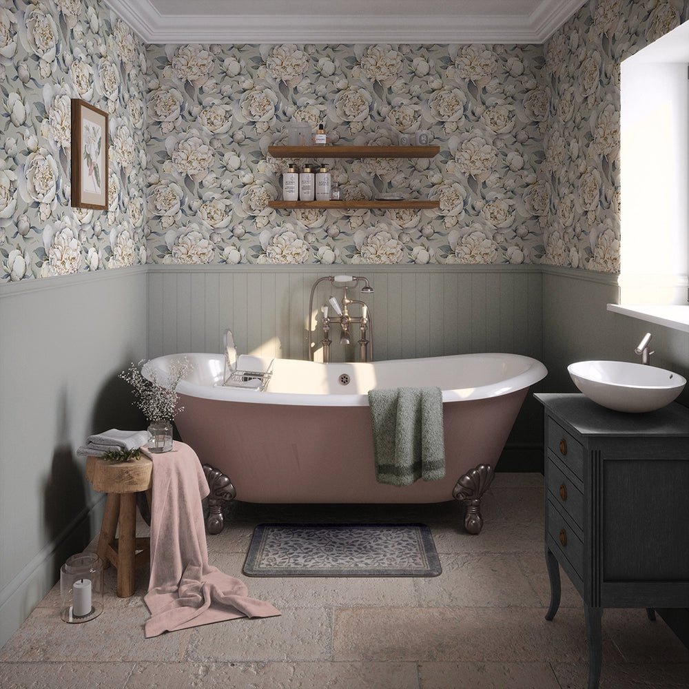 English Garden Peonies Wallpaper - Vintage Grey - LAN100365 - Lucie Annabel - Premier Wallcovering