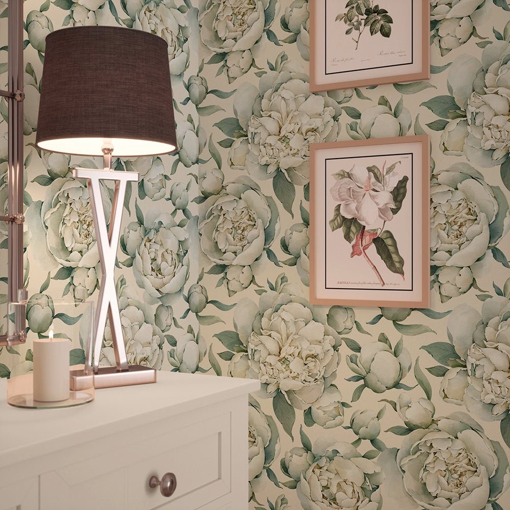 English Garden Peonies Wallpaper - Vintage Cream - LAN100360 - Lucie Annabel - Premier Wallcovering