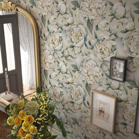 English Garden Peonies Wallpaper - Castle Stone - LAN100359 - Lucie Annabel - Premier Wallcovering