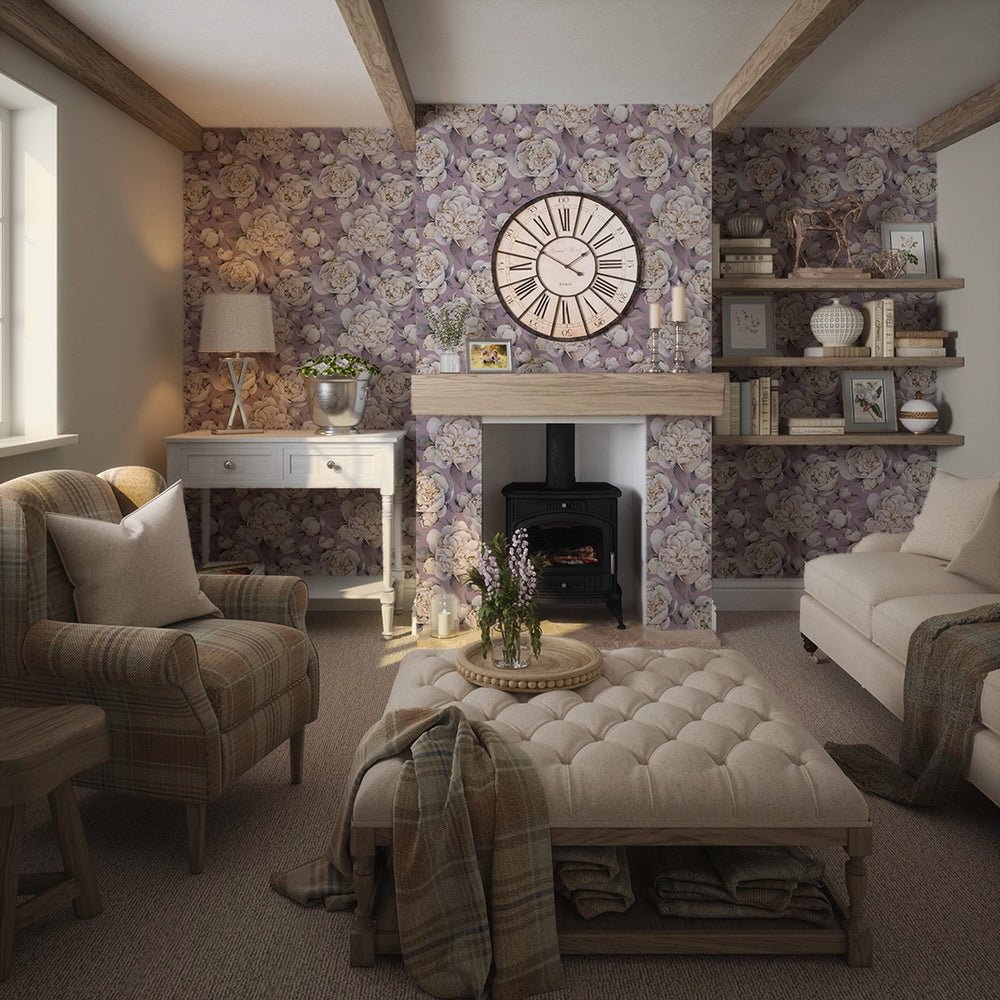 English Garden Peonies Wallpaper - English Lavender - LAN100366 - Lucie Annabel - Premier Wallcovering