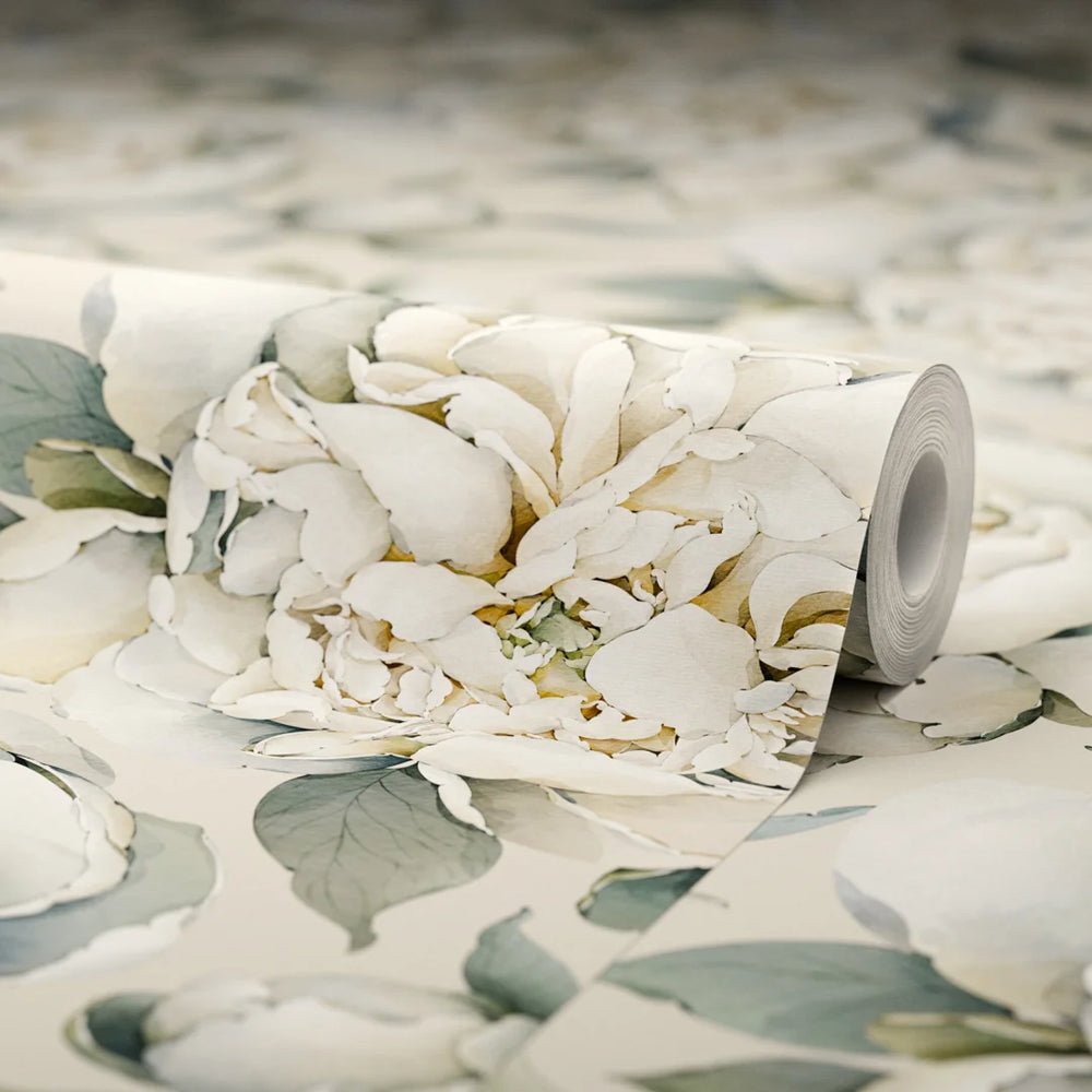 English Garden Peonies Wallpaper - Castle Stone - LAN100359 - Lucie Annabel - Premier Wallcovering