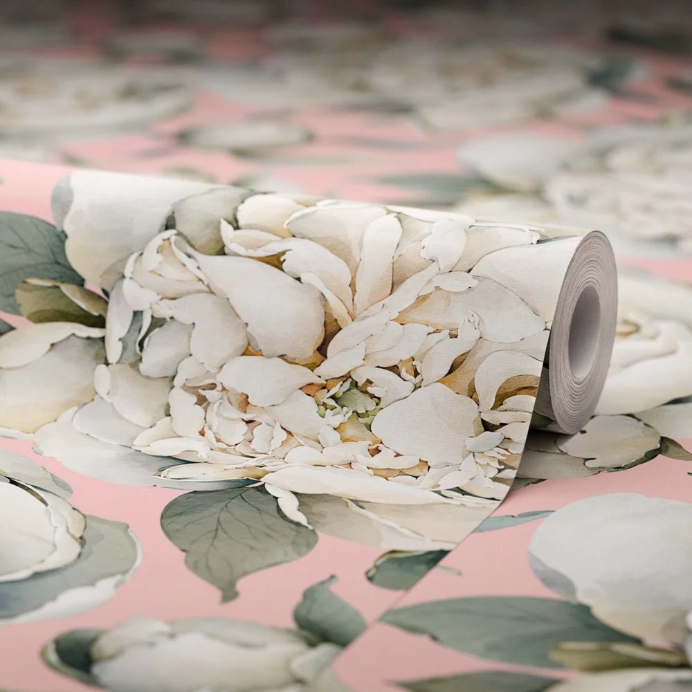 English Garden Peonies Wallpaper - Dusty Pink - LAN100363 - Lucie Annabel - Premier Wallcovering