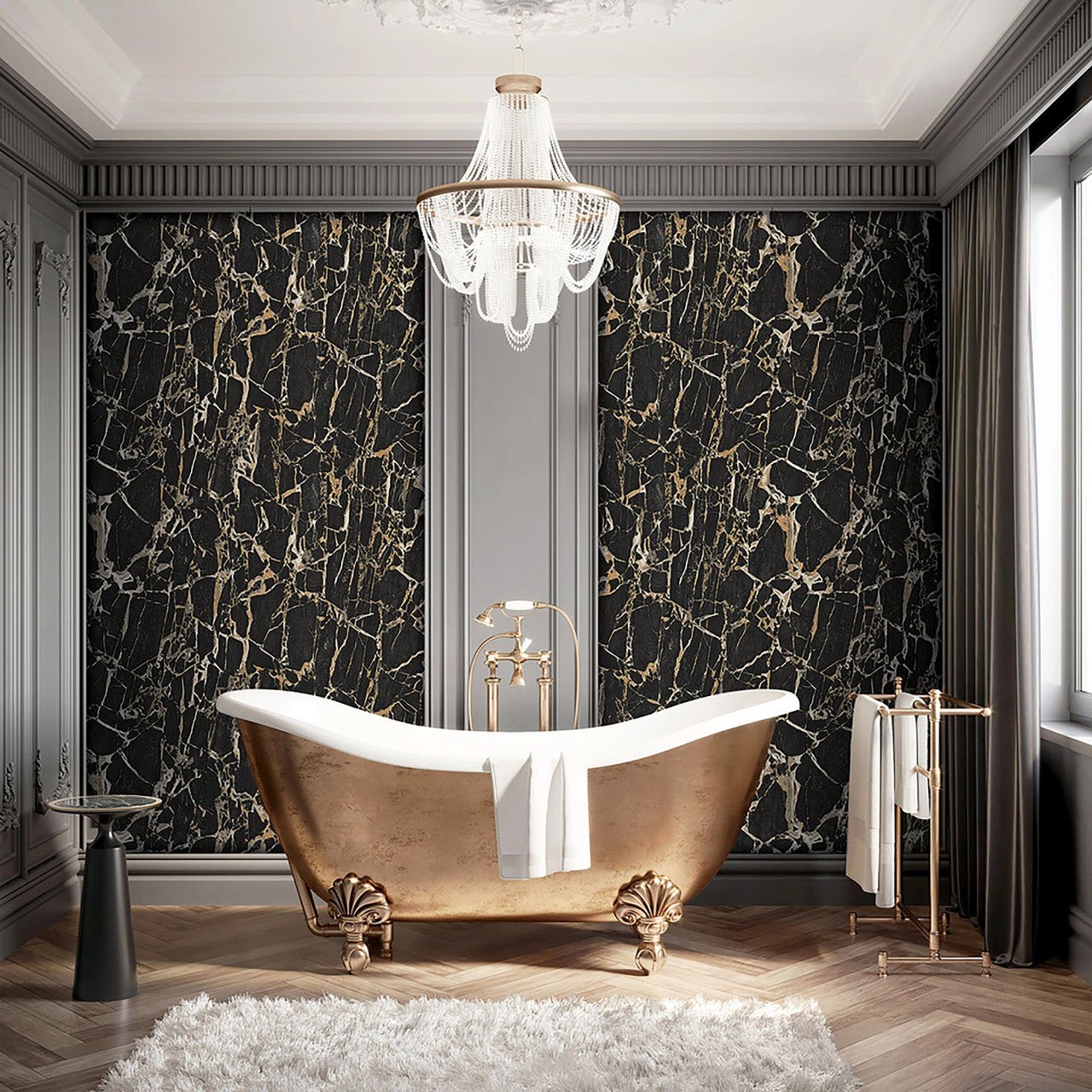 Enzo Marble Wallpaper - Black Gold - Rasch - 538113 - Premier Wallcovering