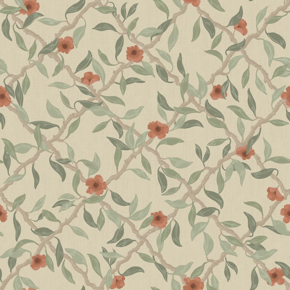 Espalier Wallpaper - Beige - Summer Gray - Premier Wallcovering
