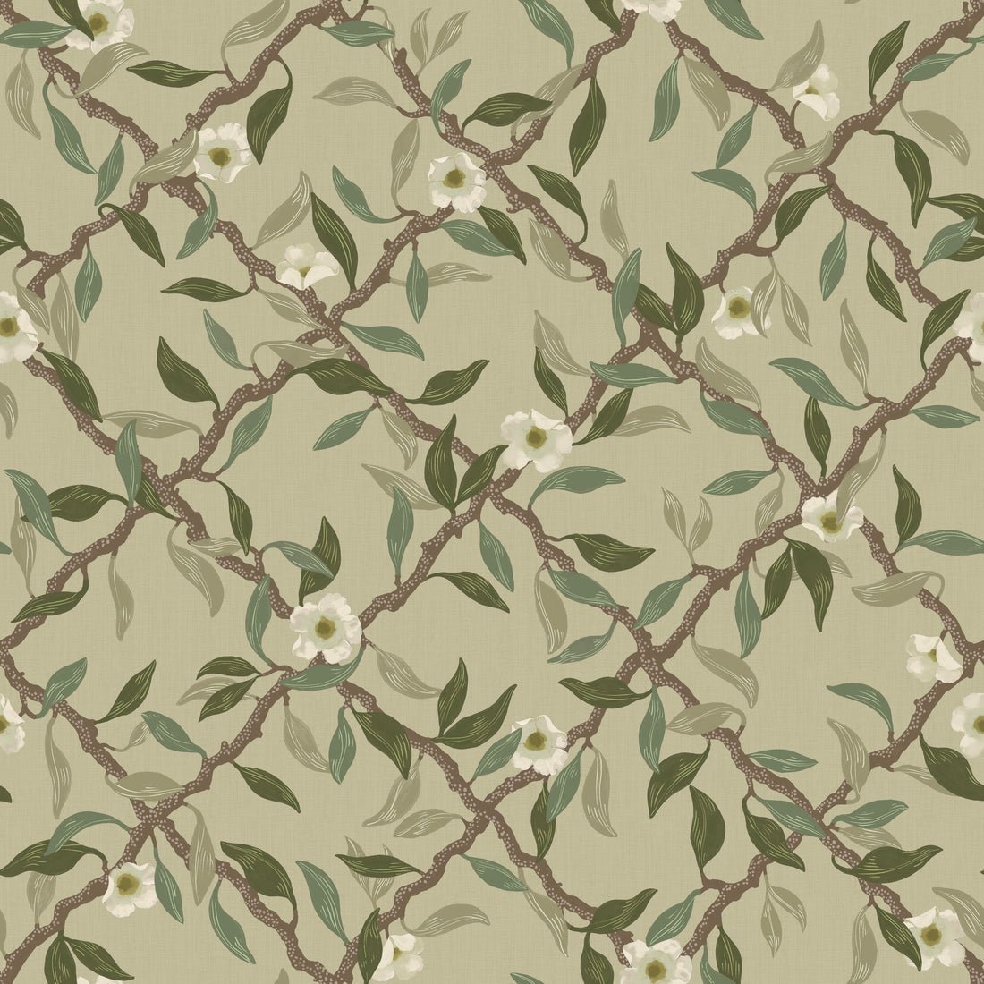 Espalier Wallpaper - Sage Green - Summer Gray - Premier Wallcovering