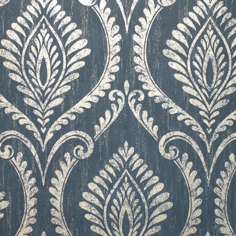Estelle Damask Glitter Wallpaper - Navy - Crown - M1758 - Premier Wallcovering