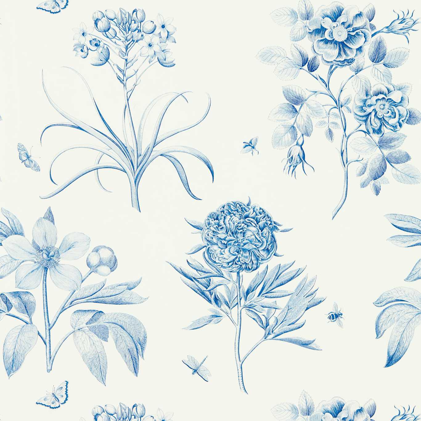 Etchings & Roses Wallpaper - China Blue - DOSW217052 - Sanderson - Premier Wallcovering