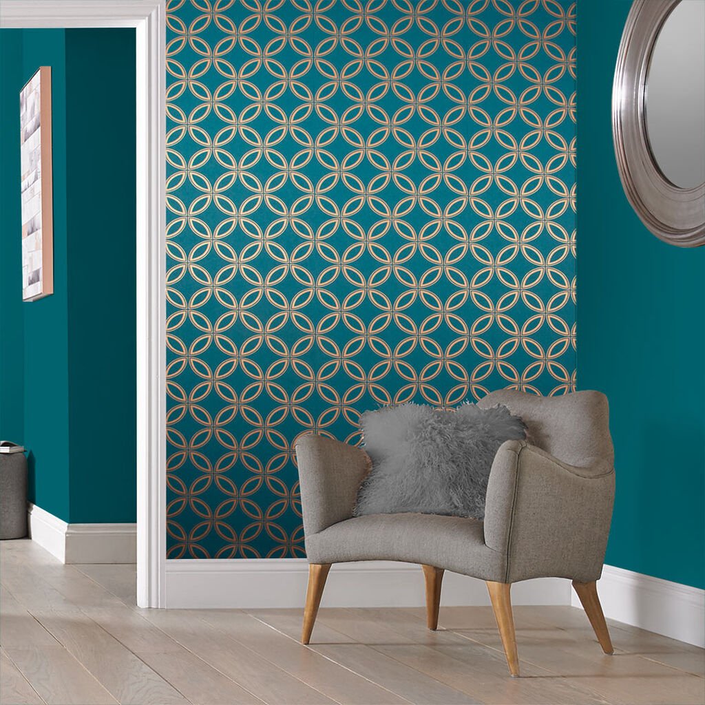 Eternity Wallpaper - Teal & Copper - Graham & Brown - 104068 - Premier Wallcovering
