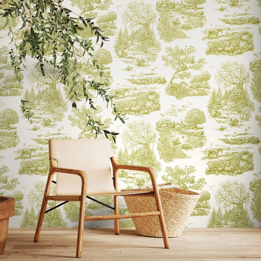 Eve Toile Wallpaper - Olive - Ohpopsi - RON50123W - Premier Wallcovering