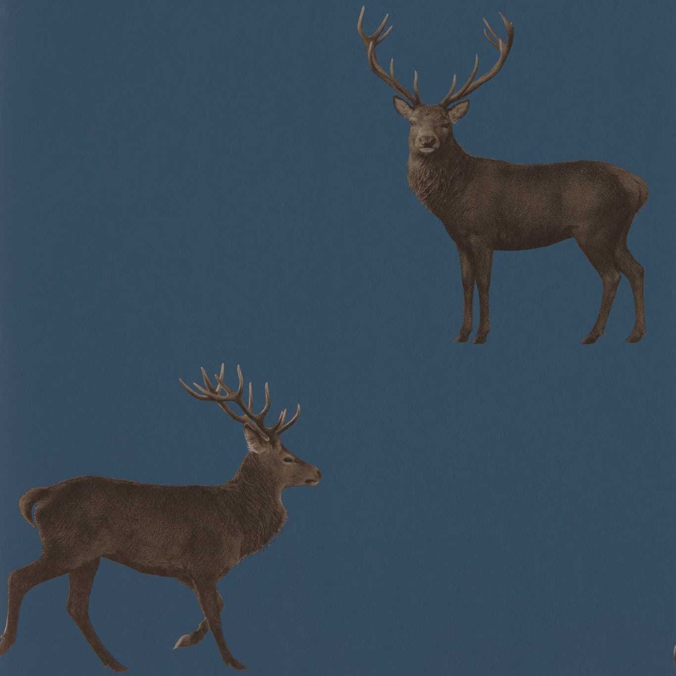 Evesham Deer Wallpaper - Indigo - DYSI216620 - Sanderson - Premier Wallcovering