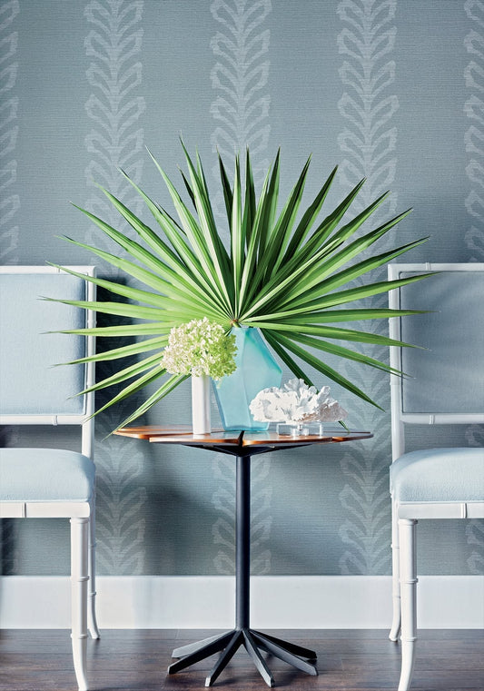 Evia Wallpaper - Blue & Off White - Thibaut - T10900 - Premier Wallcovering