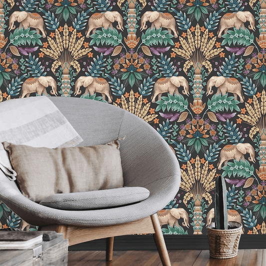 Exotic Elephant Wallpaper - Charcoal - The Graduate Collection - RH1ELECHAR - Premier Wallcovering