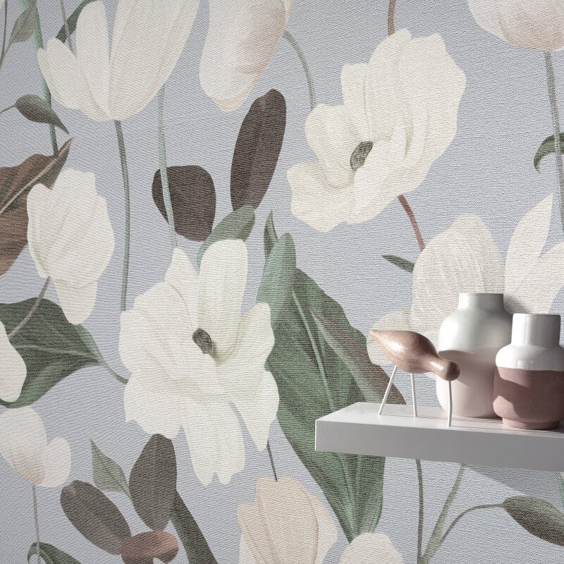 Fairy Blossom Floral Wallpaper - Grey/White - Erismann - 10508 - 31 - Premier Wallcovering